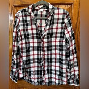 Soho Jeans New York & Co Long Roll Tab Sleeve Plaid Button Up Shirt